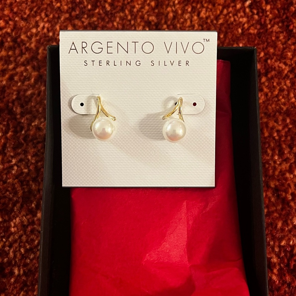 Brand New Argento Vivo Sterling Silver Pearl Drop Earrings